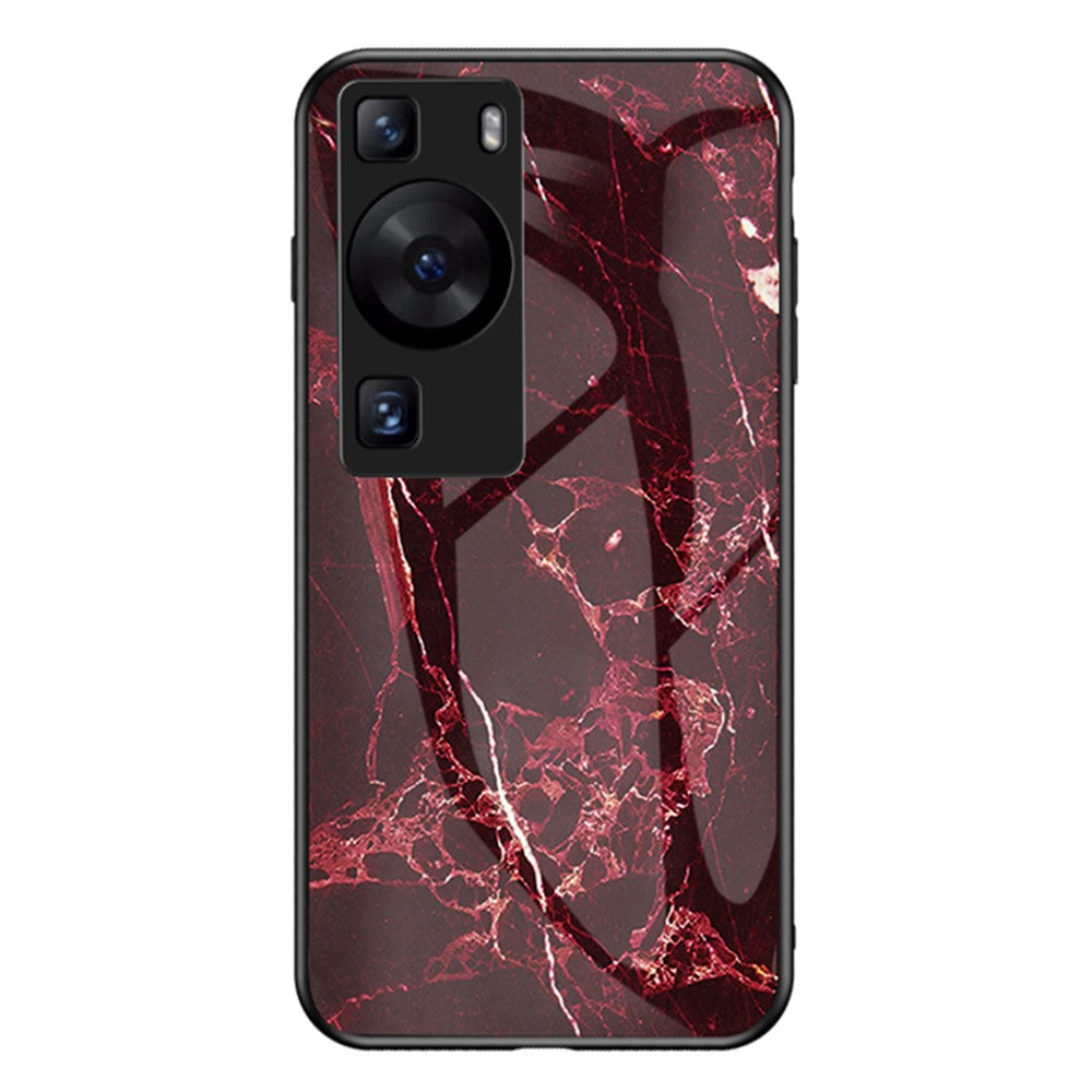 Huawei P60 / P60 Pro Marmormönster mobilskal Härdat Glas + PC + TPU Fallskyddande Skal