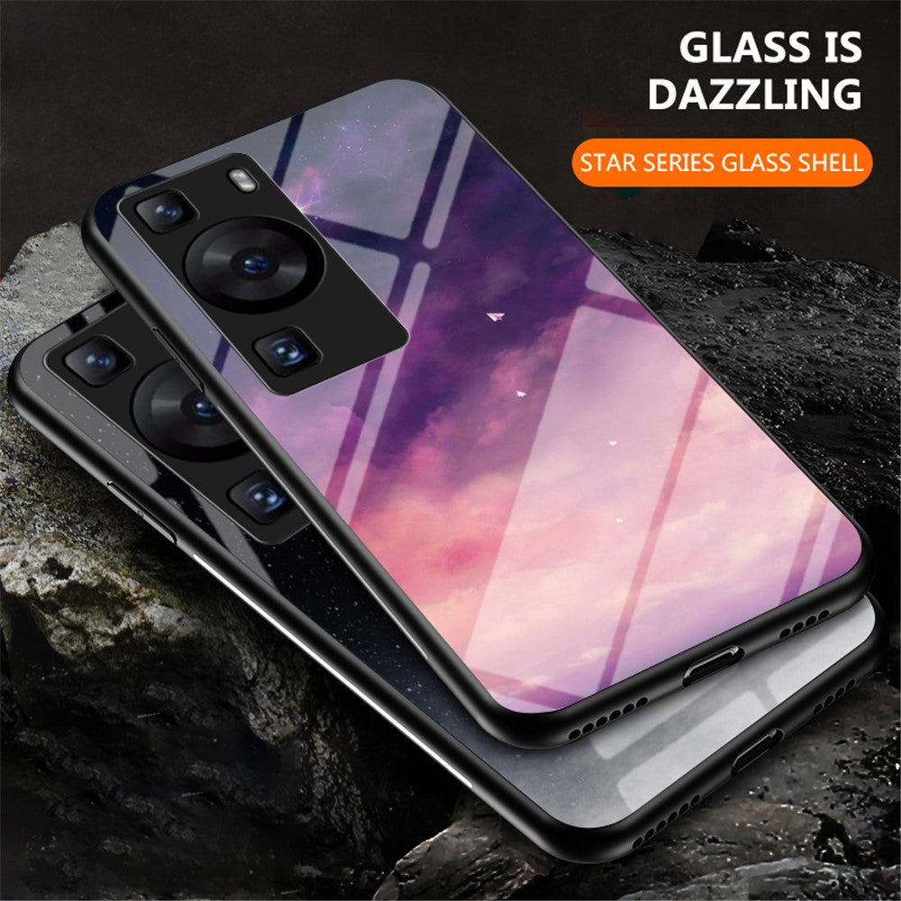 Huawei P60 / P60 Pro 5G PC+TPU+Härdat glas Stjärnhimmelmönster mobilskal Fallsäkert Skydd