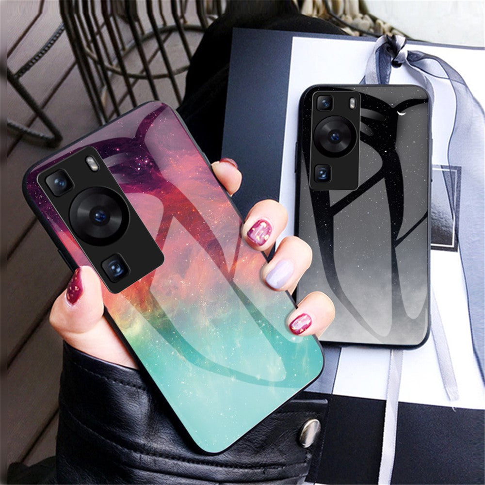 Huawei P60 / P60 Pro 5G PC+TPU+Härdat glas Stjärnhimmelmönster mobilskal Fallsäkert Skydd