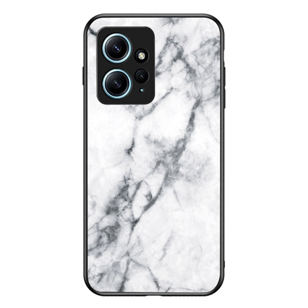 For Xiaomi Redmi Note 12 4G Tempered Glass+PC+TPU Phone Case Marble Pattern Cover