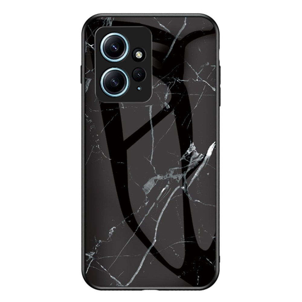 For Xiaomi Redmi Note 12 4G Tempered Glass+PC+TPU Phone Case Marble Pattern Cover