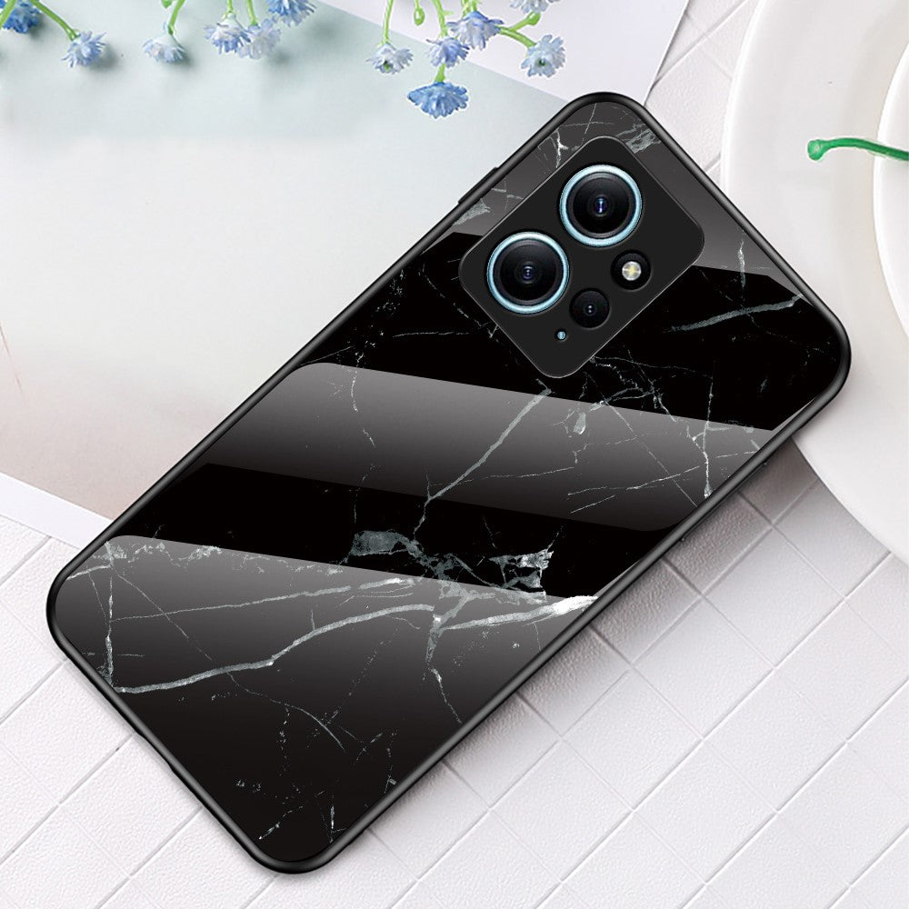 For Xiaomi Redmi Note 12 4G Tempered Glass+PC+TPU Phone Case Marble Pattern Cover