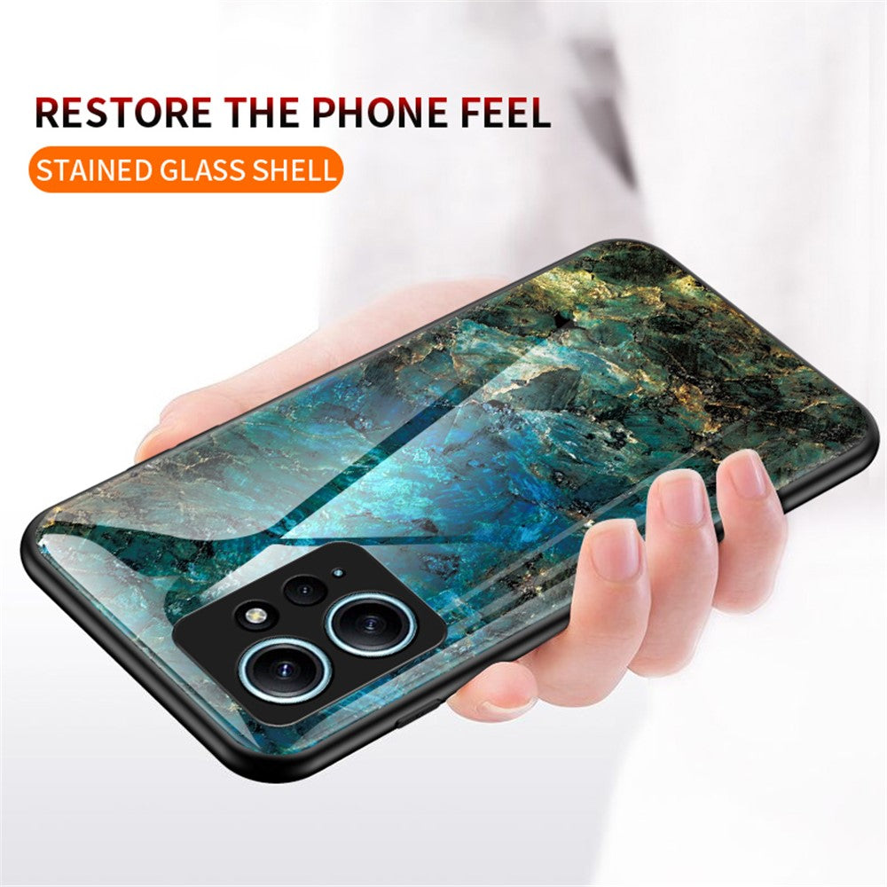 For Xiaomi Redmi Note 12 4G Tempered Glass+PC+TPU Phone Case Marble Pattern Cover