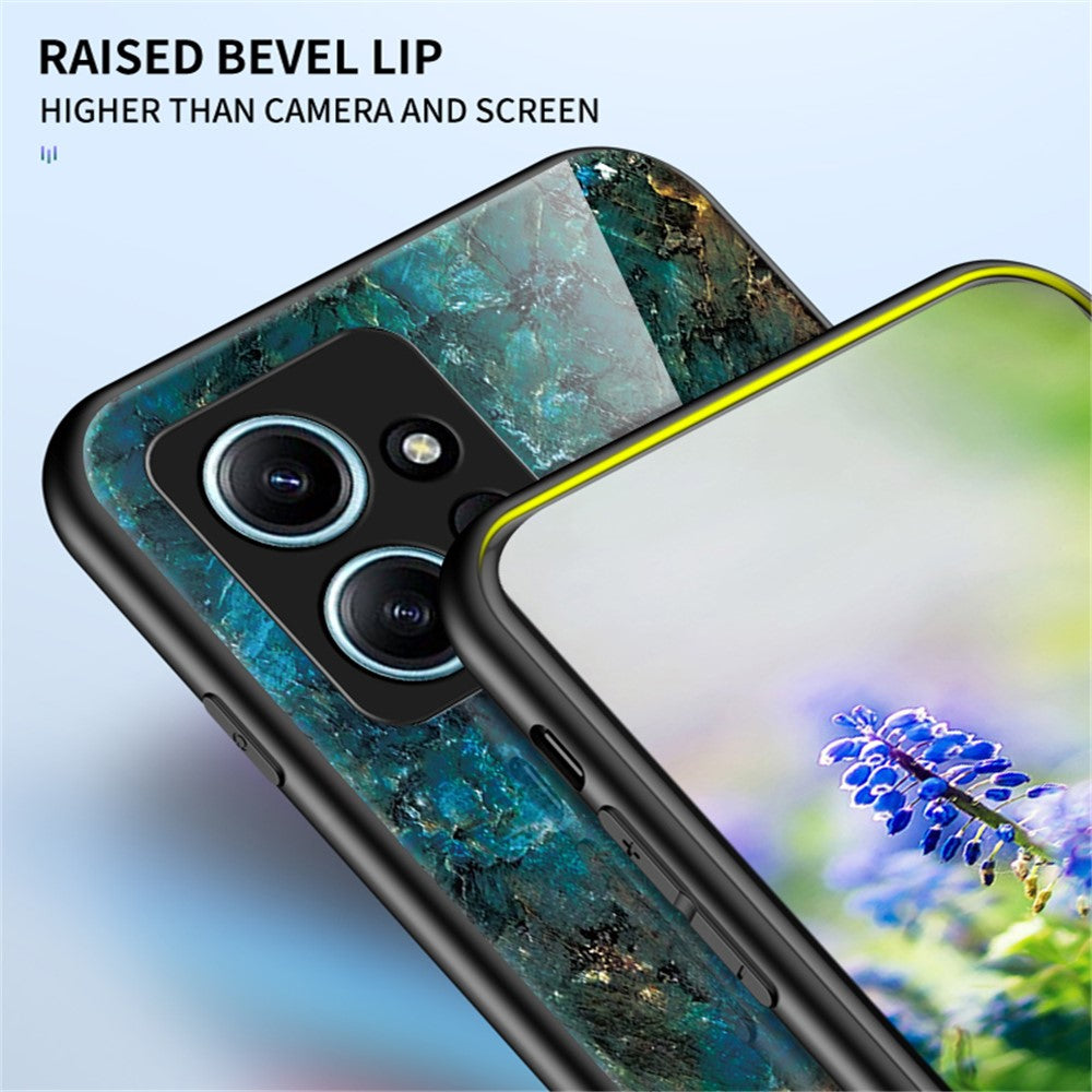 For Xiaomi Redmi Note 12 4G Tempered Glass+PC+TPU Phone Case Marble Pattern Cover