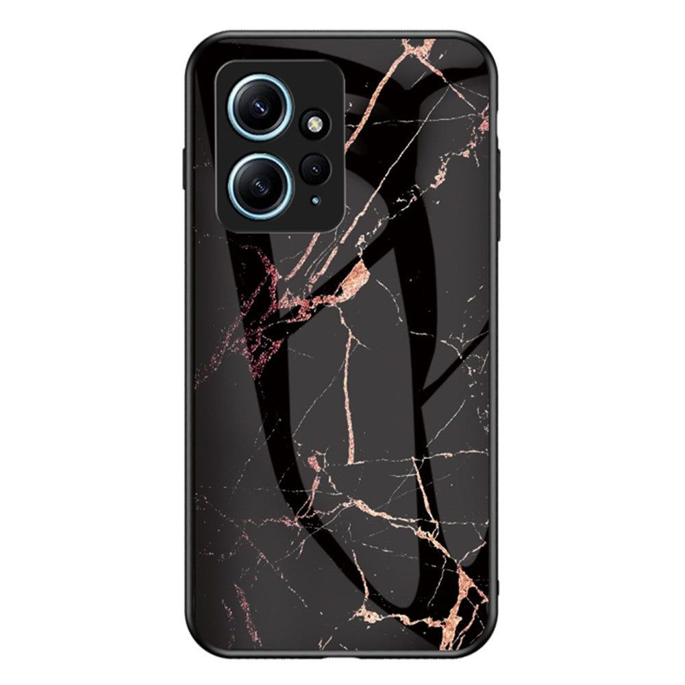 For Xiaomi Redmi Note 12 4G Tempered Glass+PC+TPU Phone Case Marble Pattern Cover