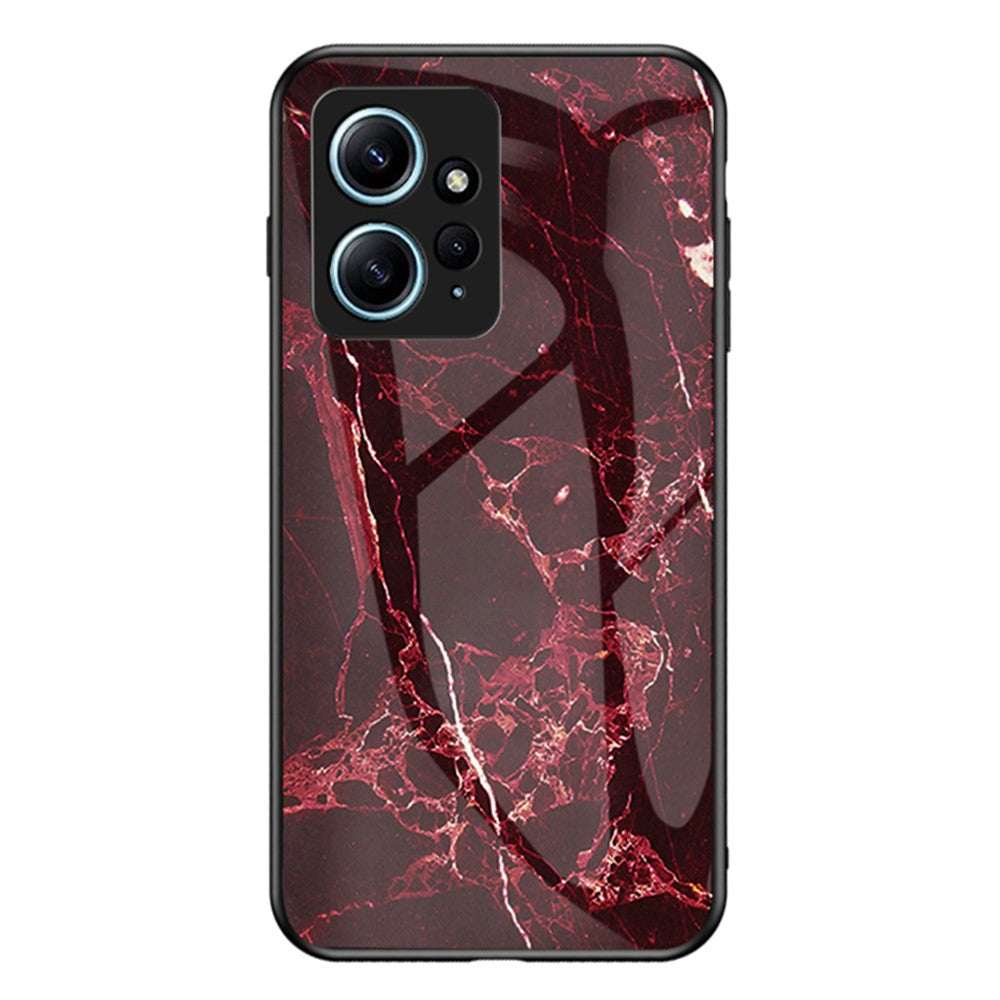 For Xiaomi Redmi Note 12 4G Tempered Glass+PC+TPU Phone Case Marble Pattern Cover