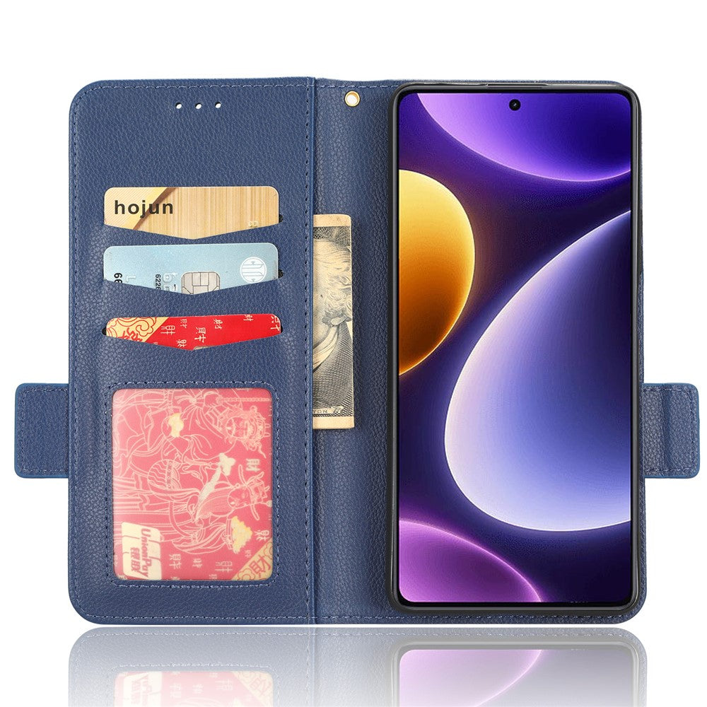 Xiaomi Redmi Note 12 Turbo 5G / Poco F5 5G PU-läder plånboksfodral Litchitextur stativmobilskal med rem