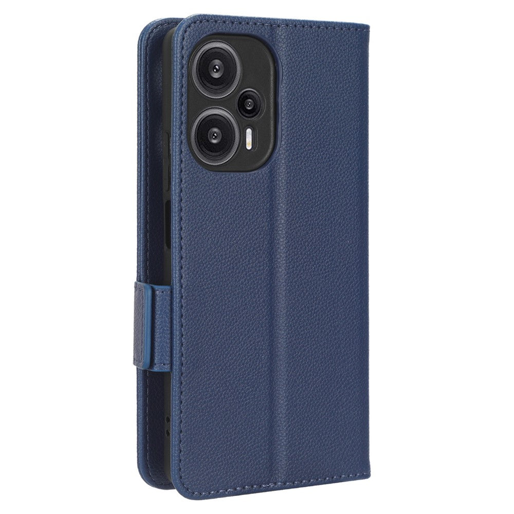 Xiaomi Redmi Note 12 Turbo 5G / Poco F5 5G PU-läder plånboksfodral Litchitextur stativmobilskal med rem