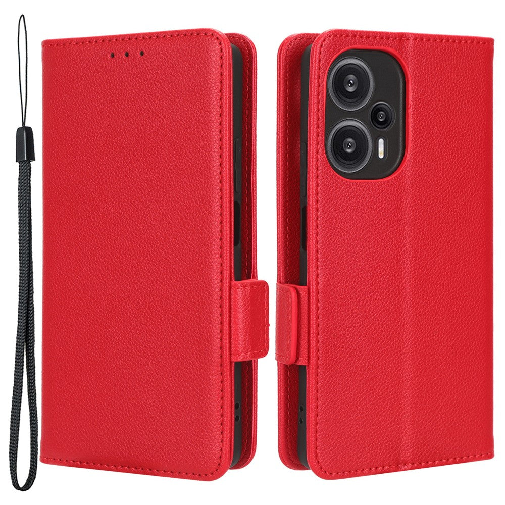 Xiaomi Redmi Note 12 Turbo 5G / Poco F5 5G PU-läder plånboksfodral Litchitextur stativmobilskal med rem