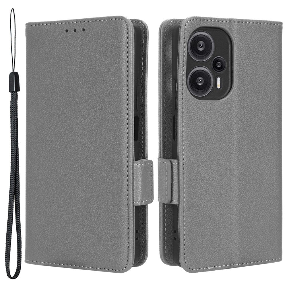 Xiaomi Redmi Note 12 Turbo 5G / Poco F5 5G PU-läder plånboksfodral Litchitextur stativmobilskal med rem