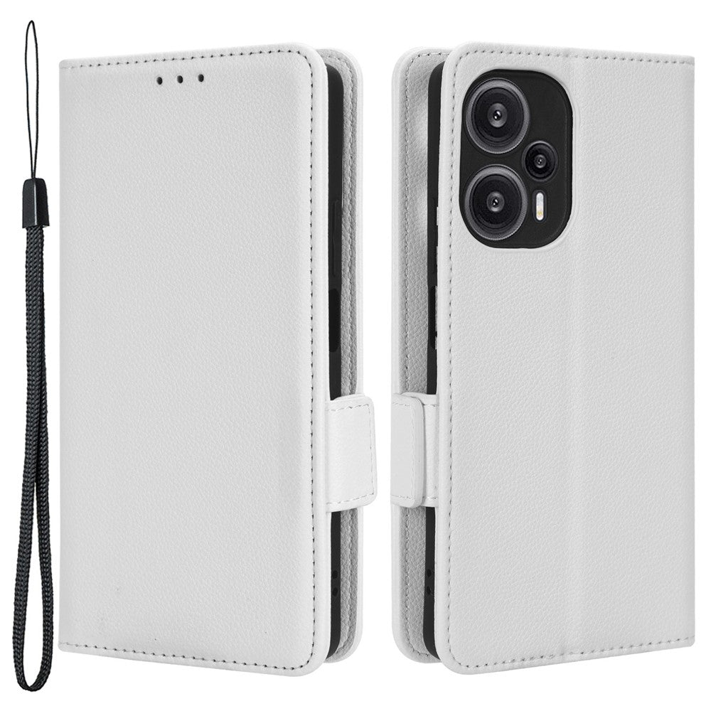 Xiaomi Redmi Note 12 Turbo 5G / Poco F5 5G PU-läder plånboksfodral Litchitextur stativmobilskal med rem