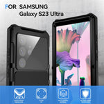 R-JUST För Samsung Galaxy S23 Ultra Stativskal PC+Silikon+Metall Vattentätt Dammtät Skal med Skärmskydd