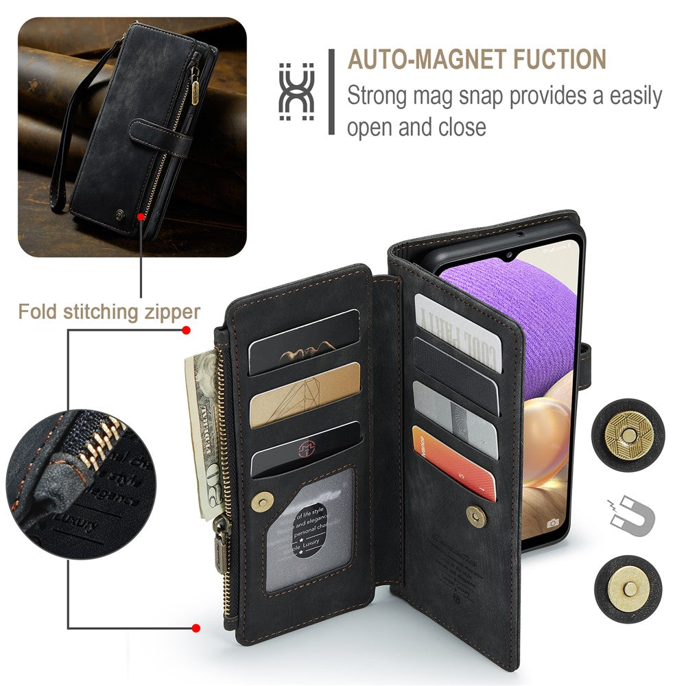 Samsung Galaxy A23 4G / 5G (Global) / M23 5G / F23 5G phone case with strap, CASEME C30, zipper, multiple card slots, PU leather case