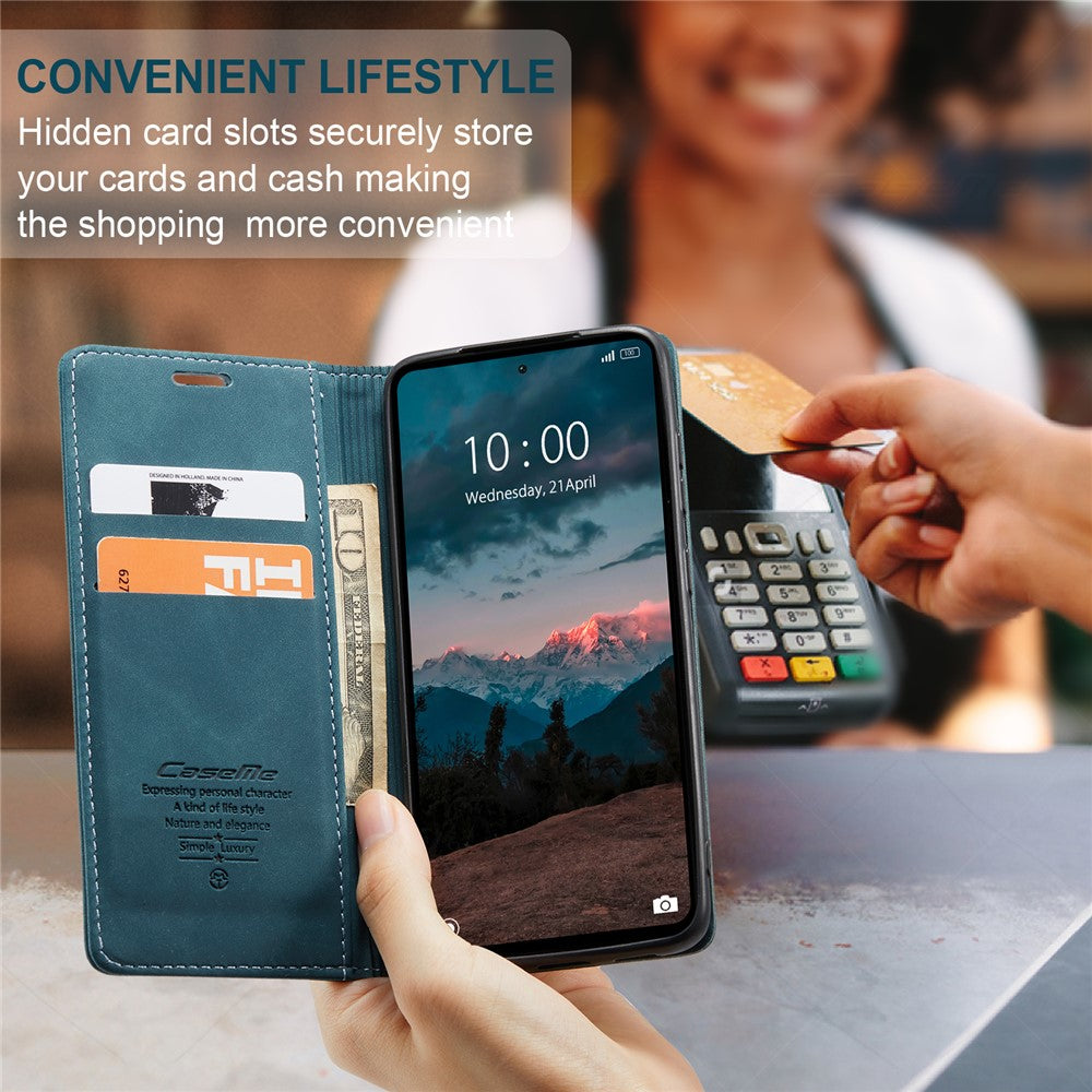 CASEME 013-serien för Xiaomi Redmi Note 12 4G PU-läderfodral med stativ, fallskyddande plånboksfodral