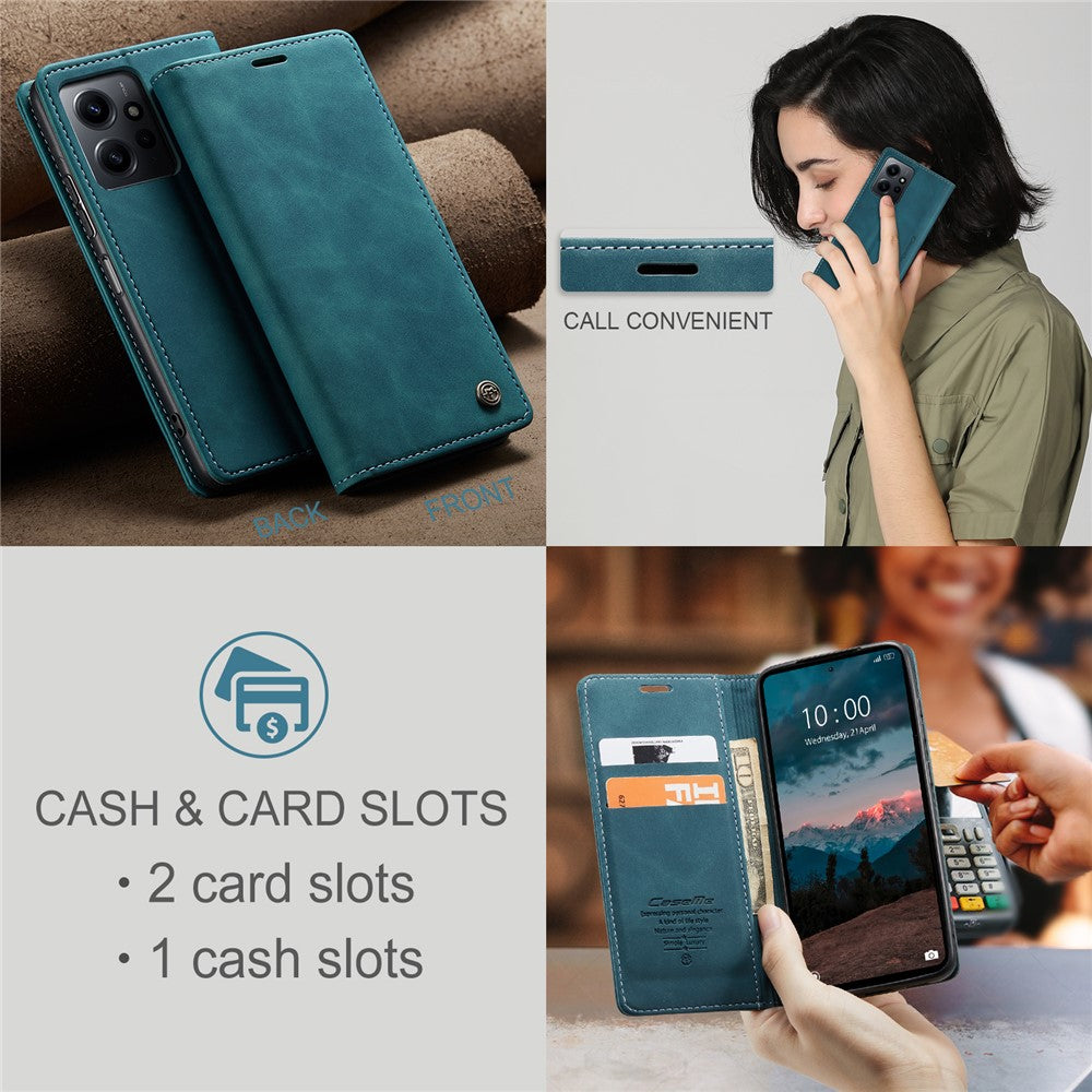 CASEME 013-serien för Xiaomi Redmi Note 12 4G PU-läderfodral med stativ, fallskyddande plånboksfodral