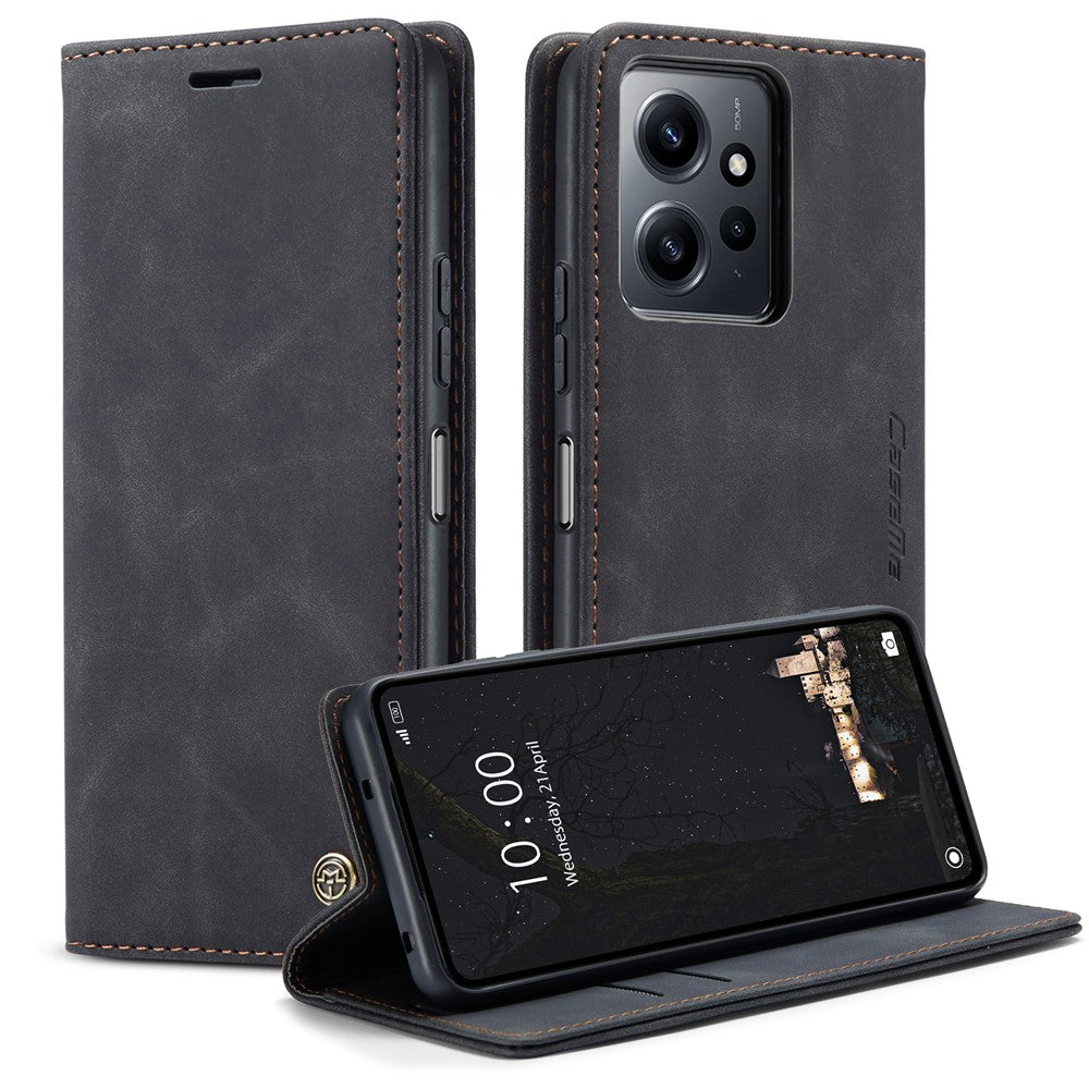CASEME 013-serien för Xiaomi Redmi Note 12 4G PU-läderfodral med stativ, fallskyddande plånboksfodral