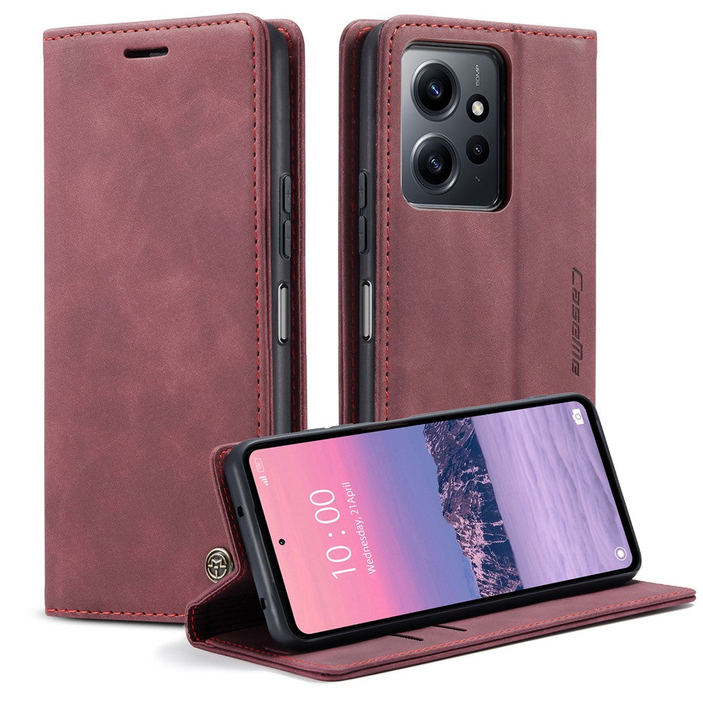 CASEME 013-serien för Xiaomi Redmi Note 12 4G PU-läderfodral med stativ, fallskyddande plånboksfodral
