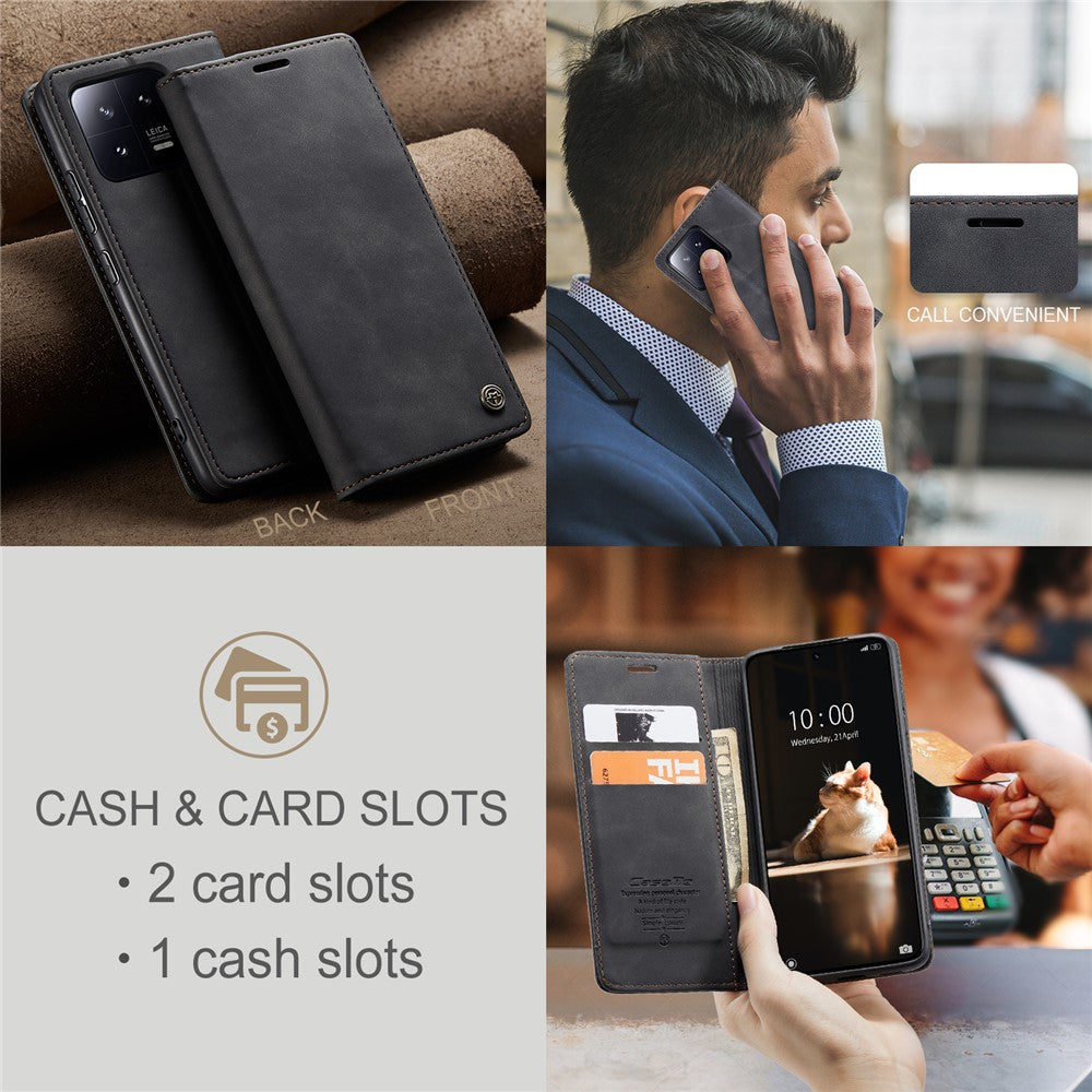 CASEME 013 Series For Xiaomi 13 5G PU Leather Stand Phone Case Protective Wallet Cover