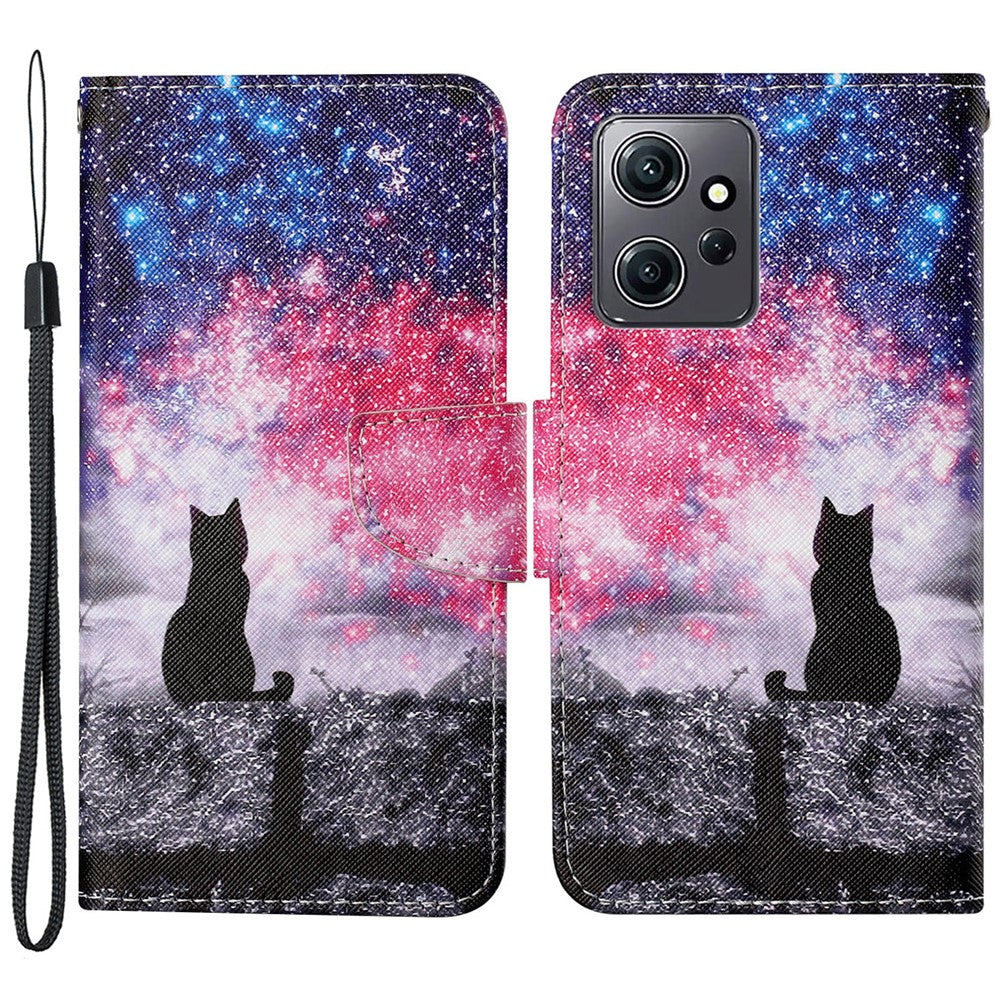 For Xiaomi Redmi Note 12 4G PU Leather Flip Cover Pattern Printing Protective Wallet Phone Case with Strap