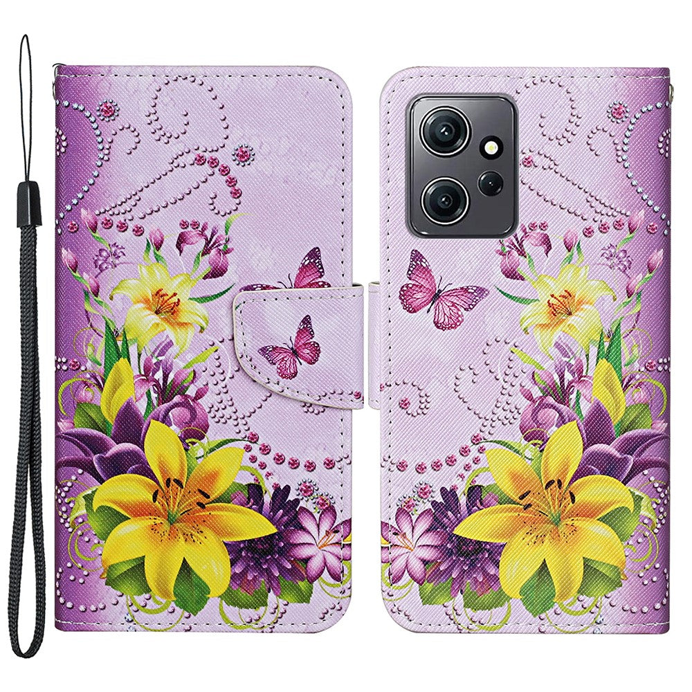 For Xiaomi Redmi Note 12 4G PU Leather Flip Cover Pattern Printing Protective Wallet Phone Case with Strap