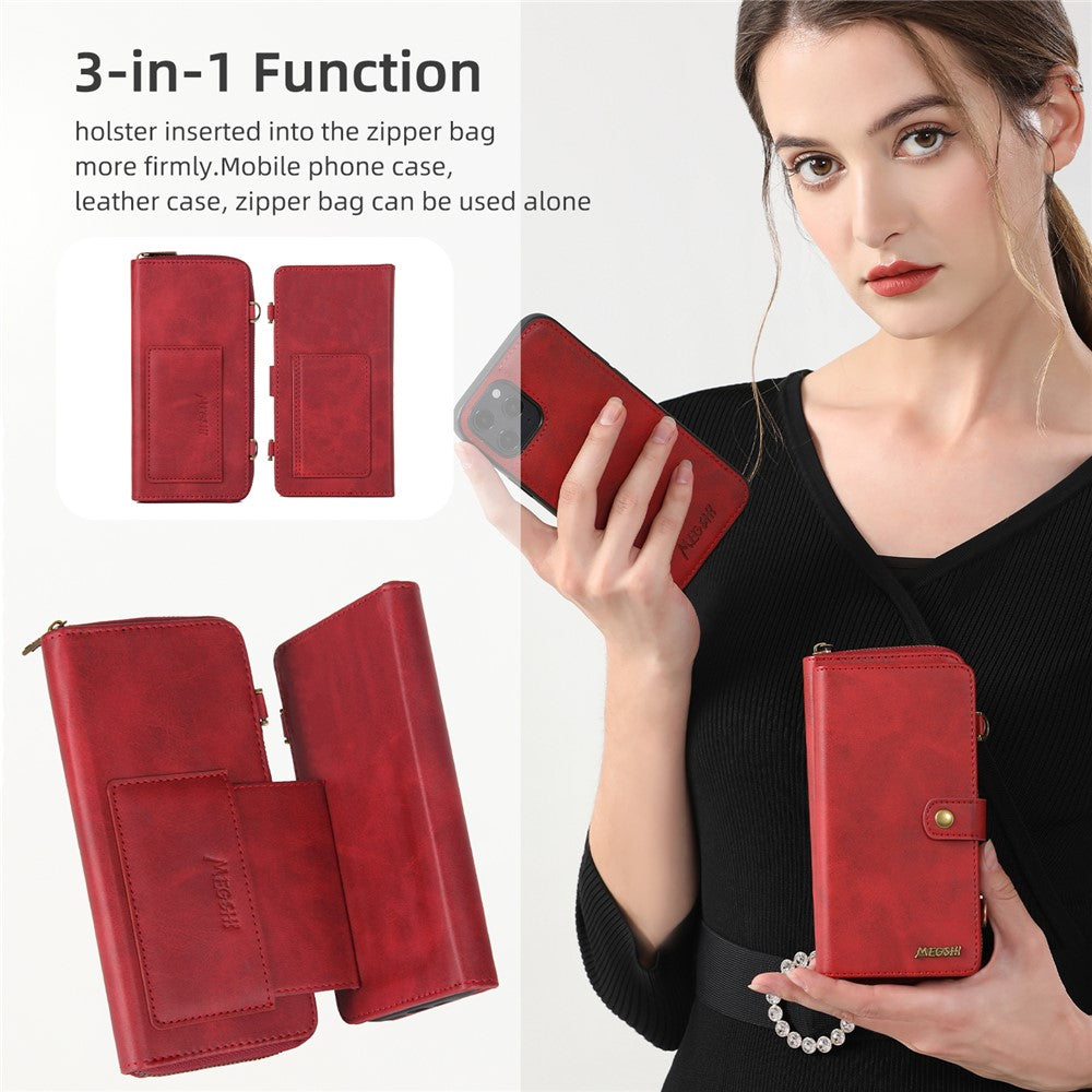 MEGSHI serie 020 til Xiaomi Mi 11 Lite 4G / 5G / 11 Lite 5G NE, aftageligt 2-i-1-tegnebogsetui af PU-læder+PC+TPU med stativ