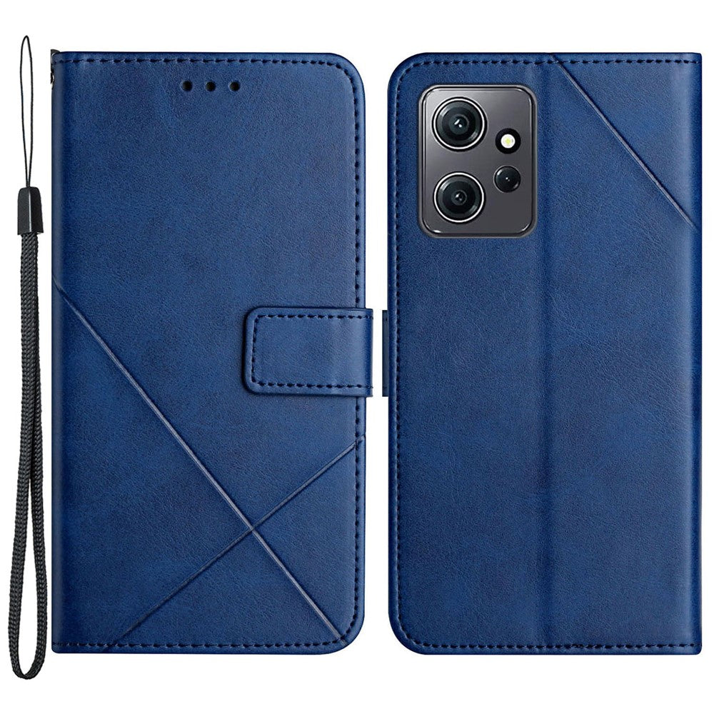 For Xiaomi Redmi Note 12 4G Line Imprinting Solid Color PU Leather Stand Case Wallet Phone Cover with Strap