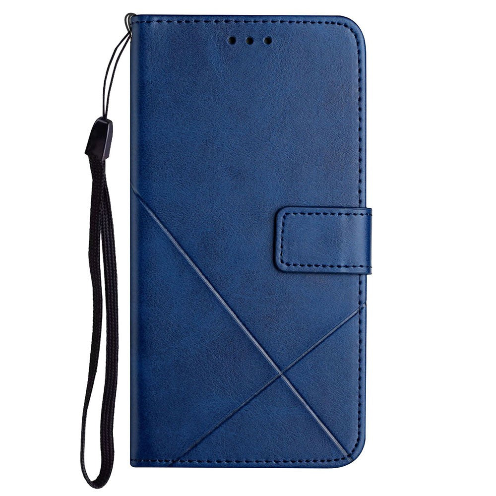 For Xiaomi Redmi Note 12 4G Line Imprinting Solid Color PU Leather Stand Case Wallet Phone Cover with Strap