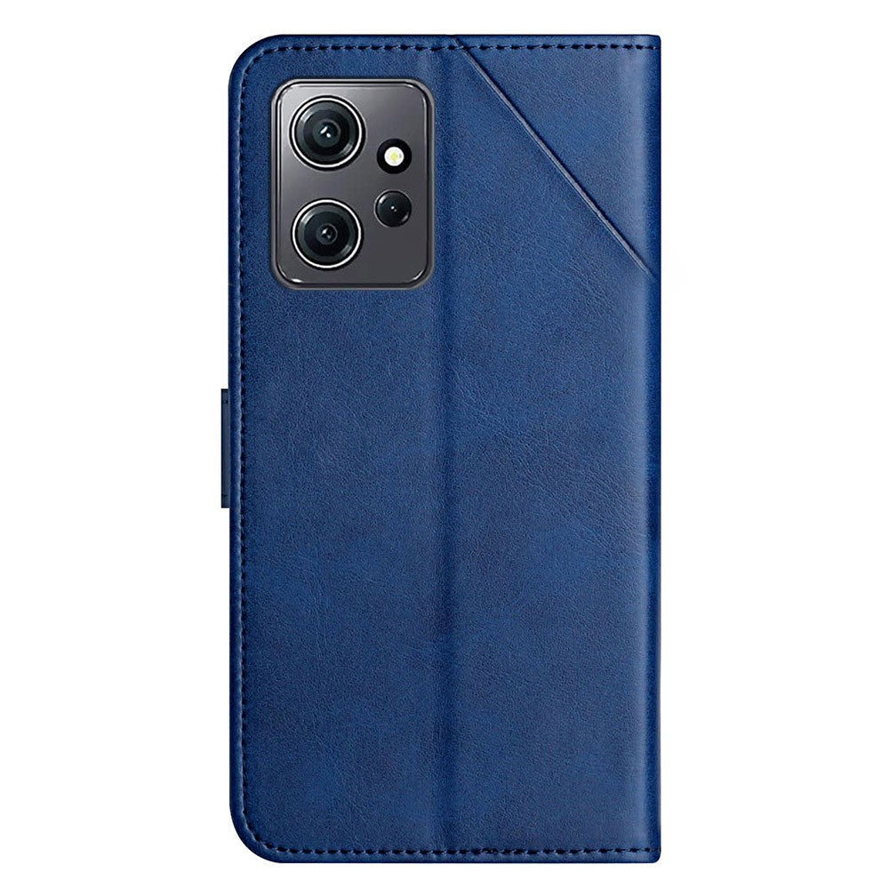 For Xiaomi Redmi Note 12 4G Line Imprinting Solid Color PU Leather Stand Case Wallet Phone Cover with Strap