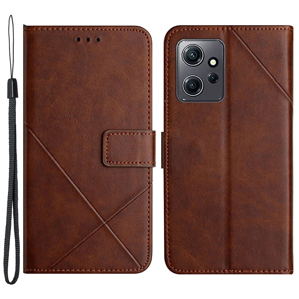Xiaomi Redmi Note 12 4G Linjeprägling Enfärgat PU-läderfodral Plånboksfodral med rem