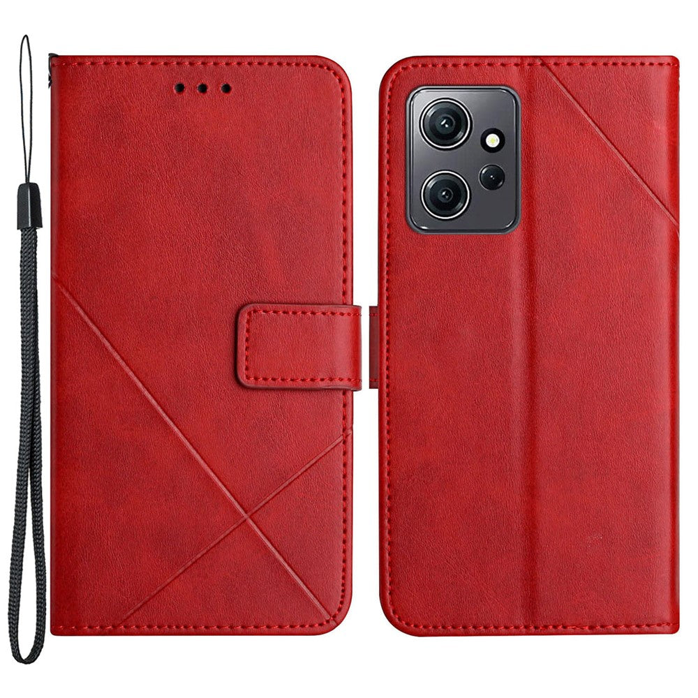 For Xiaomi Redmi Note 12 4G Line Imprinting Solid Color PU Leather Stand Case Wallet Phone Cover with Strap