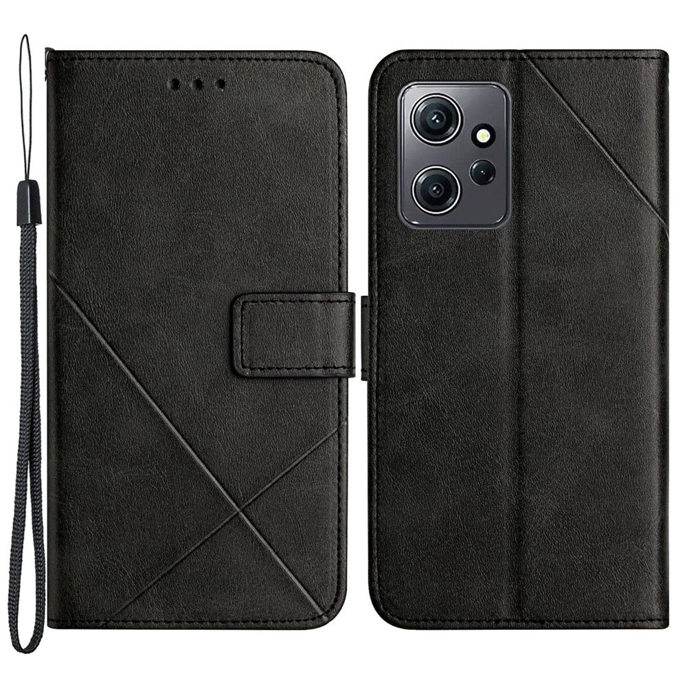 For Xiaomi Redmi Note 12 4G Line Imprinting Solid Color PU Leather Stand Case Wallet Phone Cover with Strap