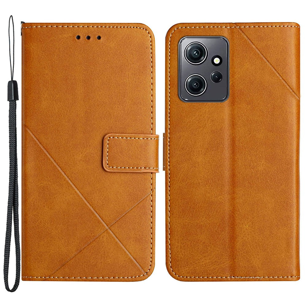 For Xiaomi Redmi Note 12 4G Line Imprinting Solid Color PU Leather Stand Case Wallet Phone Cover with Strap