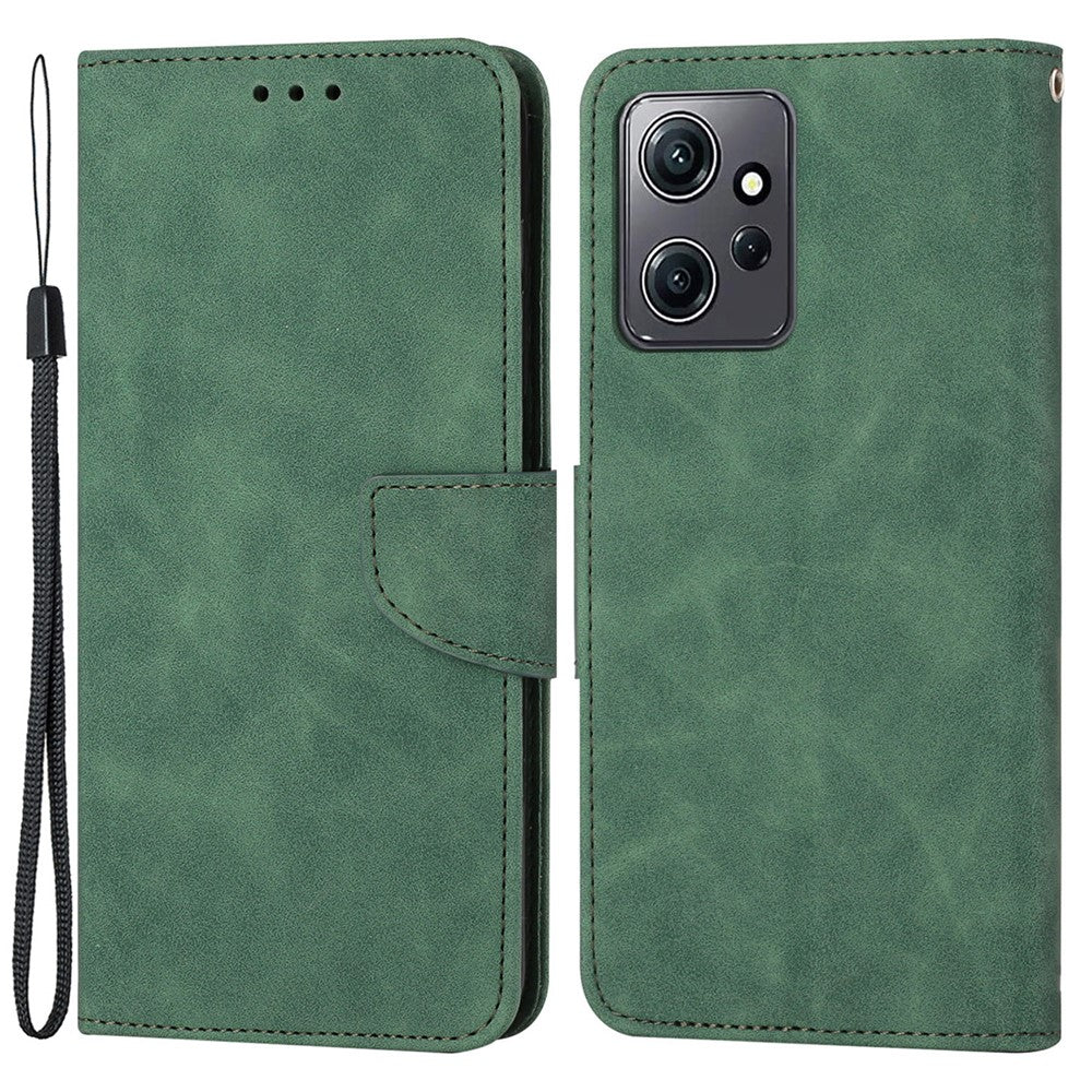 For Xiaomi Redmi Note 12 4G Solid Color PU Leather Phone Case Stand Wallet Flip Cover with Strap