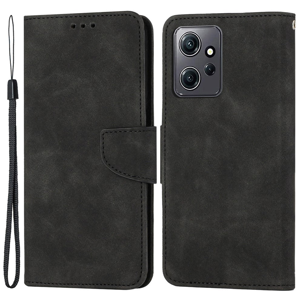 For Xiaomi Redmi Note 12 4G Solid Color PU Leather Phone Case Stand Wallet Flip Cover with Strap