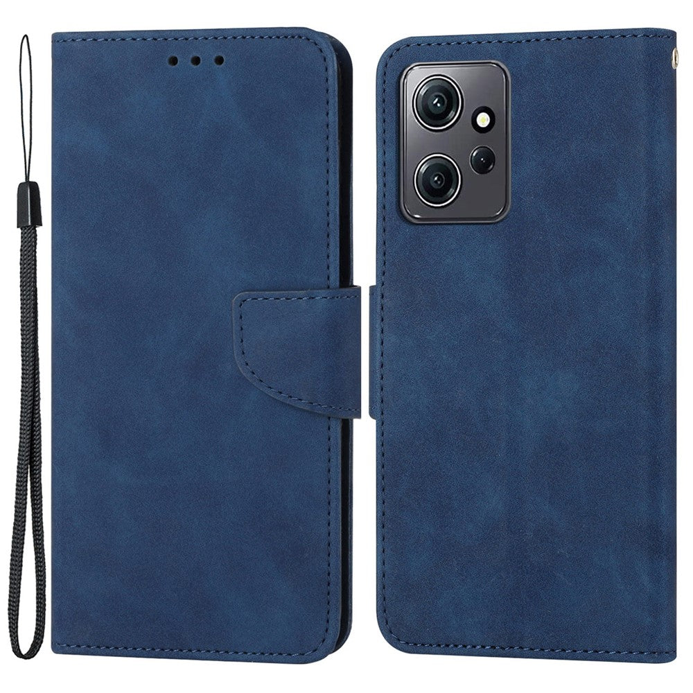 For Xiaomi Redmi Note 12 4G Solid Color PU Leather Phone Case Stand Wallet Flip Cover with Strap