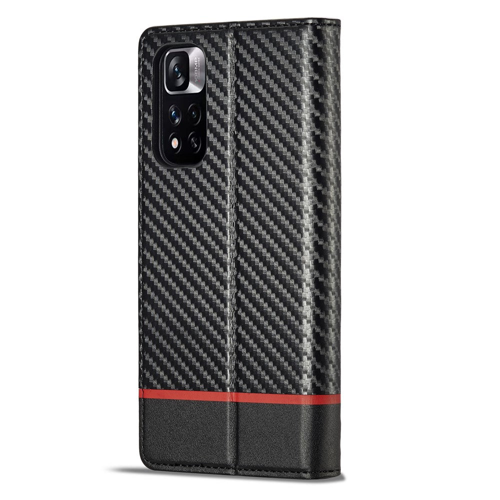 LC.IMEEKE För Xiaomi Redmi Note 12 Pro 4G / Note 11 Pro 4G (Mediatek) / 5G (Qualcomm) Kolfiberstruktur Stativfodral PU-läder Plånboksfodral