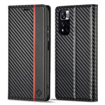 LC.IMEEKE För Xiaomi Redmi Note 12 Pro 4G / Note 11 Pro 4G (Mediatek) / 5G (Qualcomm) Kolfiberstruktur Stativfodral PU-läder Plånboksfodral