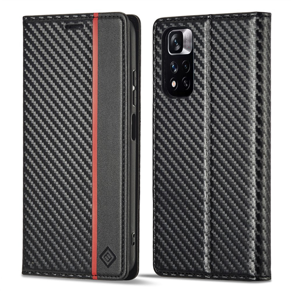 LC.IMEEKE För Xiaomi Redmi Note 12 Pro 4G / Note 11 Pro 4G (Mediatek) / 5G (Qualcomm) Kolfiberstruktur Stativfodral PU-läder Plånboksfodral