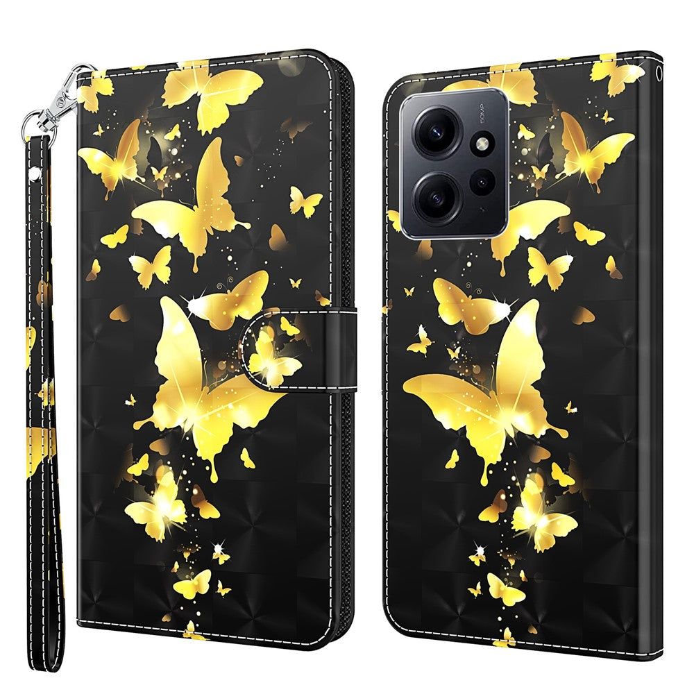 For Xiaomi Redmi Note 12 4G Wallet Leather Phone Case 3D Pattern Printing Stand Cover with Strap