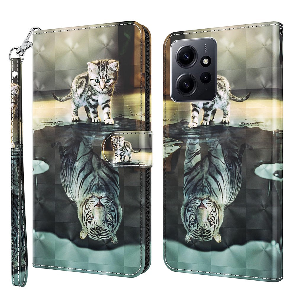 For Xiaomi Redmi Note 12 4G Wallet Leather Phone Case 3D Pattern Printing Stand Cover with Strap