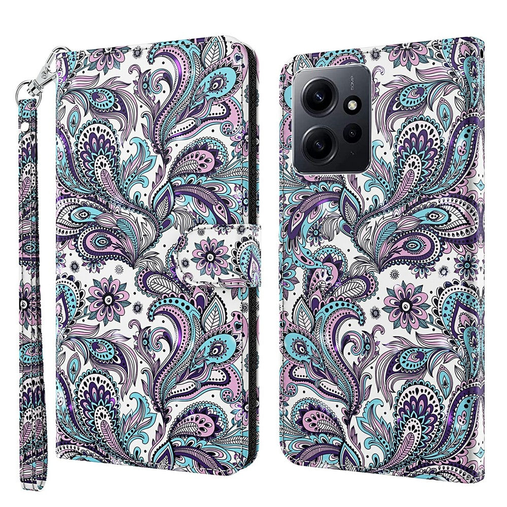 For Xiaomi Redmi Note 12 4G Wallet Leather Phone Case 3D Pattern Printing Stand Cover with Strap