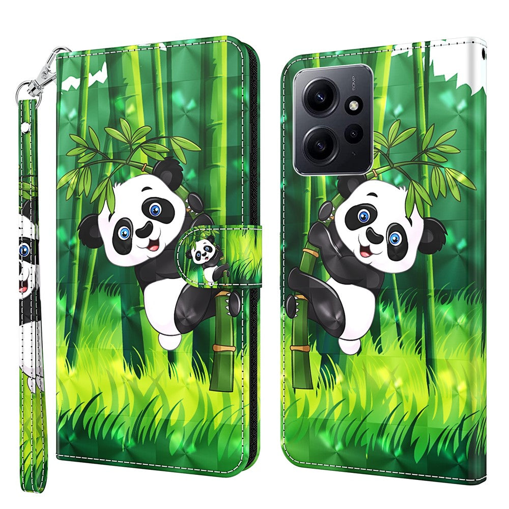 For Xiaomi Redmi Note 12 4G Wallet Leather Phone Case 3D Pattern Printing Stand Cover with Strap