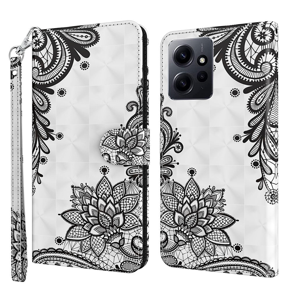 For Xiaomi Redmi Note 12 4G Wallet Leather Phone Case 3D Pattern Printing Stand Cover with Strap
