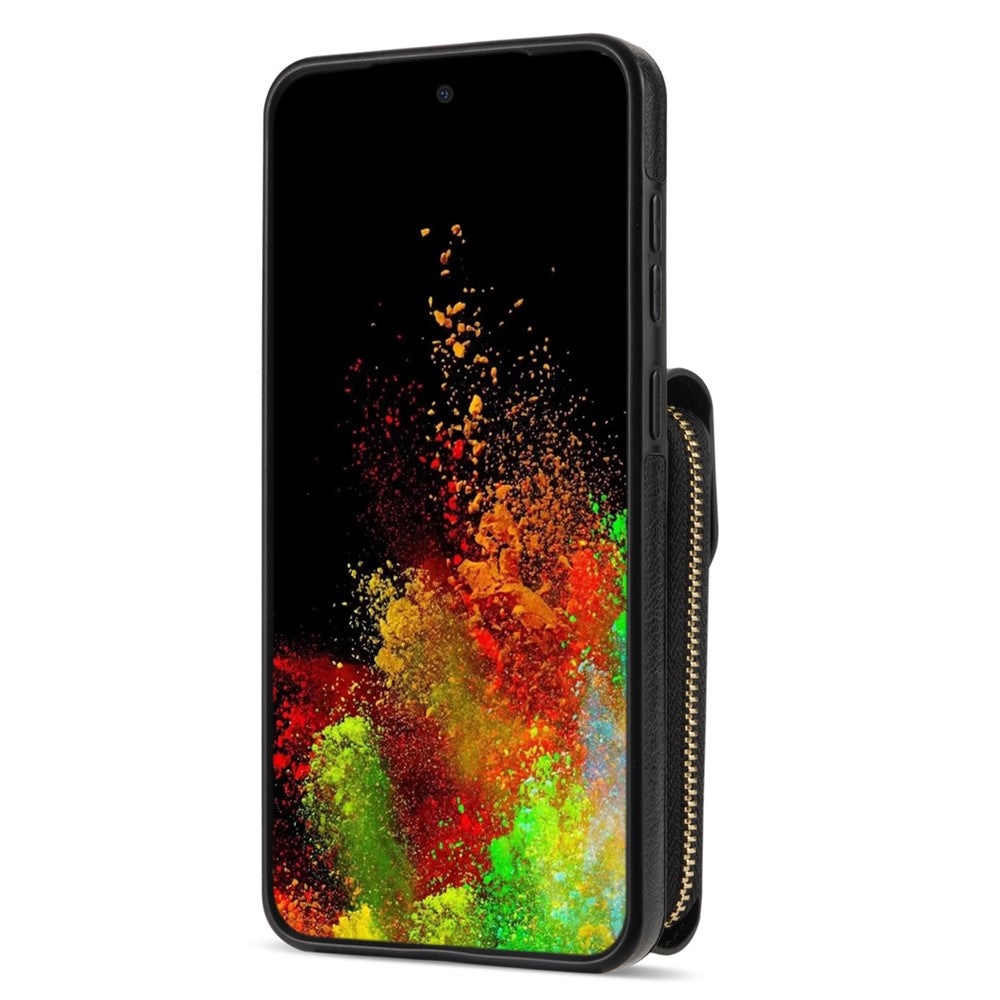 Samsung Galaxy S23+ Dragkedja Läderbelagt TPU mobilskal Korthållare Stativ Skydd