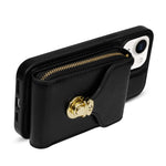 For iPhone 14 PU Leather Coated TPU Phone Case Zipper Card Slot Kickstand Cover with Shoulder Strap