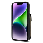 For iPhone 14 PU Leather Coated TPU Phone Case Zipper Card Slot Kickstand Cover with Shoulder Strap