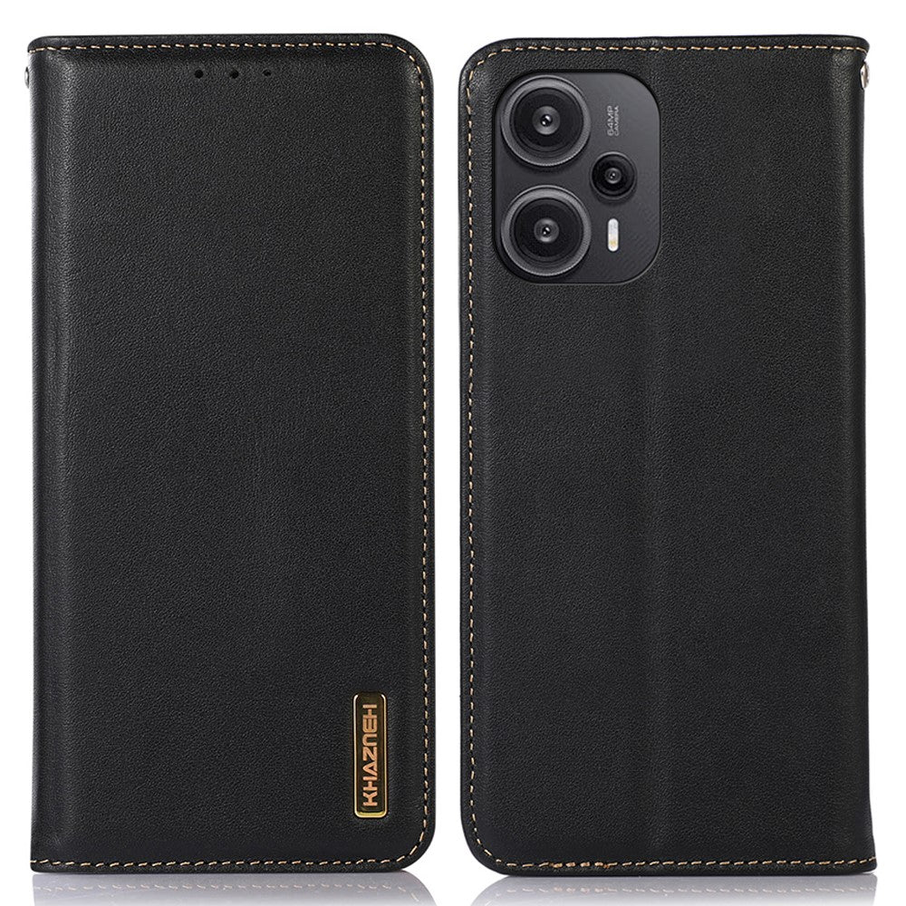 KHAZNEH mobilskal till Xiaomi Redmi Note 12 Turbo / Poco F5 5G RFID-blockerande plånboksfodral i äkta kohudläder
