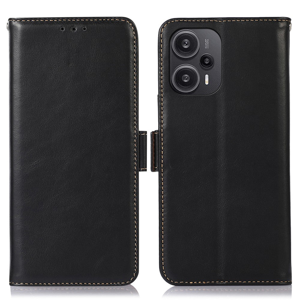 For Xiaomi Redmi Note 12 Turbo / Poco F5 5G Protective Case RFID Blocking Genuine Cowhide Leather Stand Phone Cover
