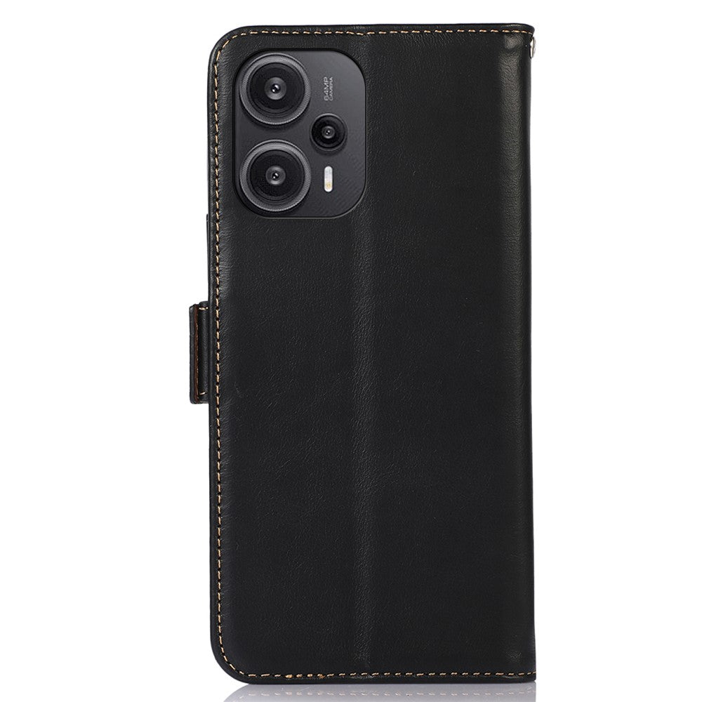 For Xiaomi Redmi Note 12 Turbo / Poco F5 5G Protective Case RFID Blocking Genuine Cowhide Leather Stand Phone Cover