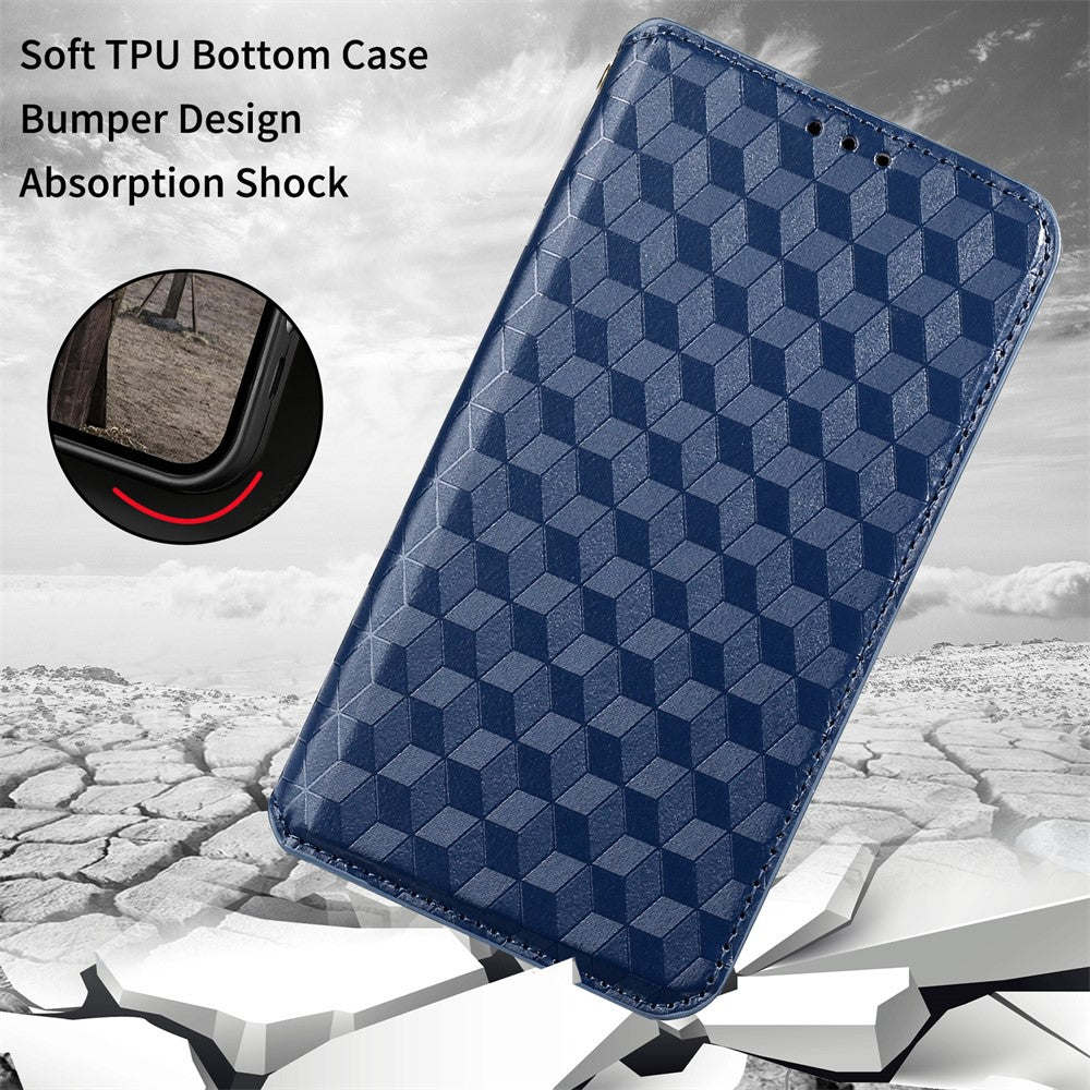 Huawei P60 / P60 Pro Rhombus Imprint PU-läderfodral med fällbart stativ, plånboksfodral